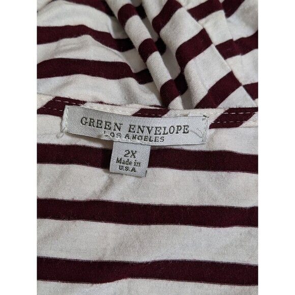 Green Envelope Top Women 2X White Burgundy Striped Knit Bell Sleeve Stretch - Picture 6 of 6